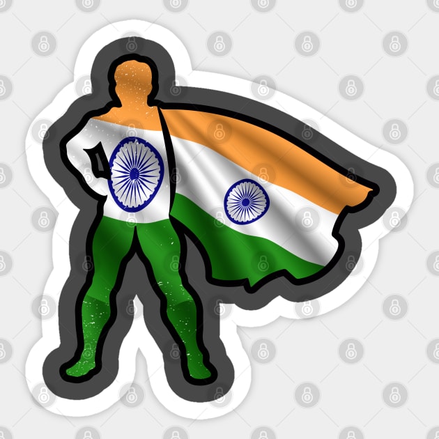 Indian Hero Wearing Cape of India Flag Brave, Hope and Pray For India Sticker by Mochabonk